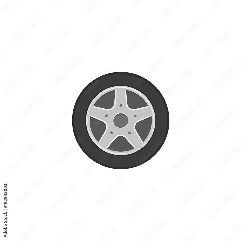 vector flat car service design objects icon. Auto wheel with tire. Mechanics maintenance concept. Isolated illustration on a white background.