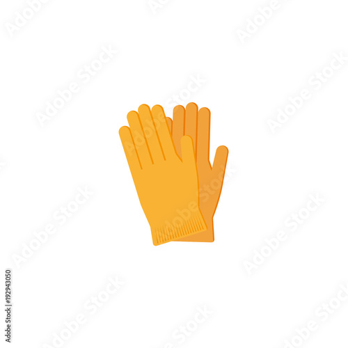 vector flat style working rubber yellow gloves for plumbing, painting hygiene cleaning, car maintenance, service, mechanics and another manual work icon. Isolated illustratioin on a white background