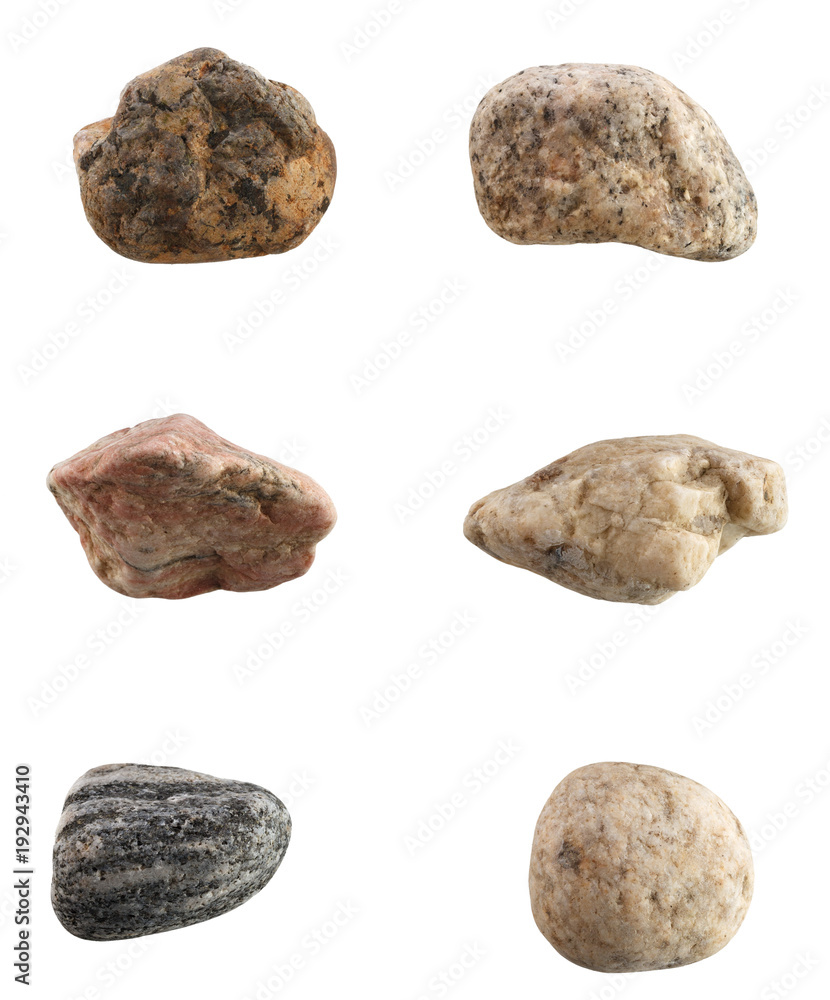 Set of stones of different breeds isolated on white background. Set of stones of different breeds isolated on white background.