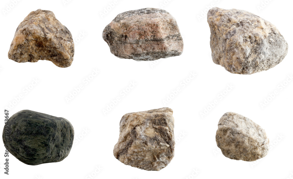 Set of stones of different breeds isolated on white background. Set of stones of different breeds isolated on white background.