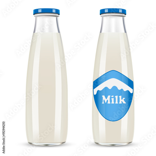 Glass Bottle of Milk isolated on white background.