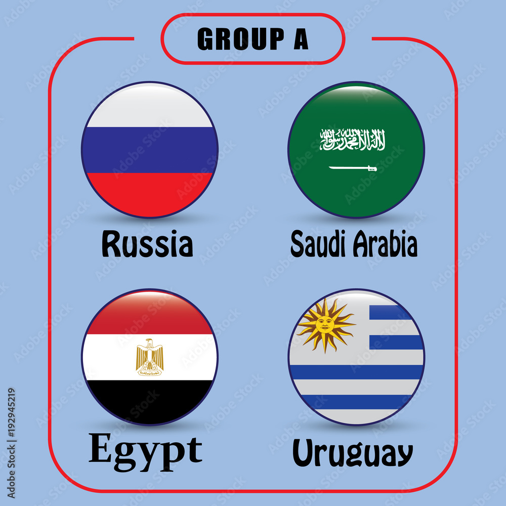 Football. Championship. Vector flags. Russia. Group A. Football. Championship. Vector flags. Russia. Group A.