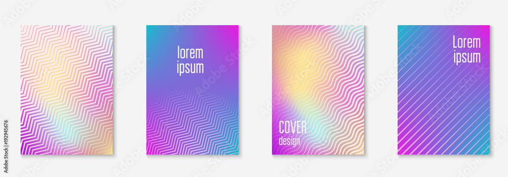 Abstract covers set. Minimal trendy vector with halftone gradients. Geometric future template for flyer, poster, brochure and invitation. Minimalistic colorful cover. Abstract shapes illustration.