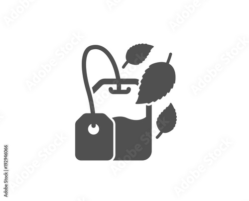 Mint Tea bag simple icon. Fresh herbal beverage sign. Mentha leaves symbol. Quality design elements. Classic style. Vector
