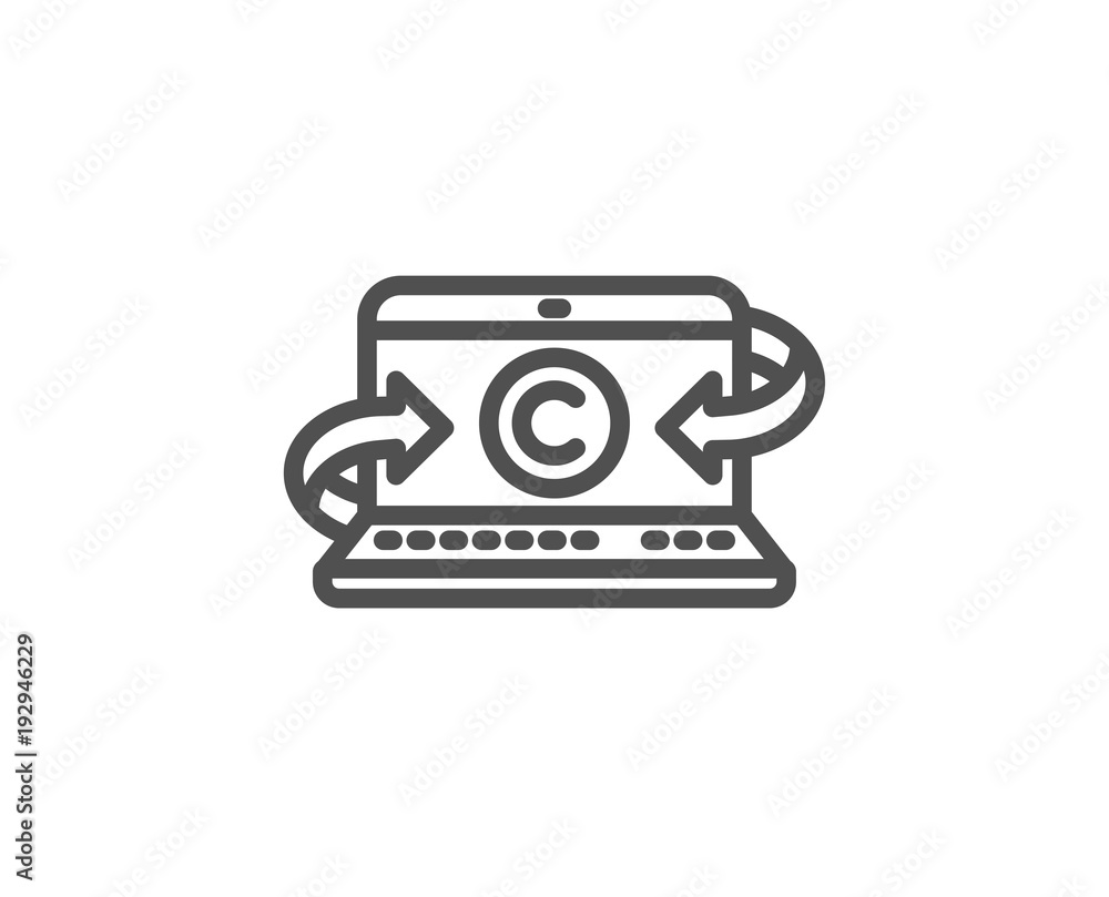 Copywriting notebook line icon. Сopyright sign. Media content symbol. Quality design element. Editable stroke. Vector Copywriting notebook line icon. Сopyright sign. Media content symbol. Quality design element. Editable stroke. Vector
