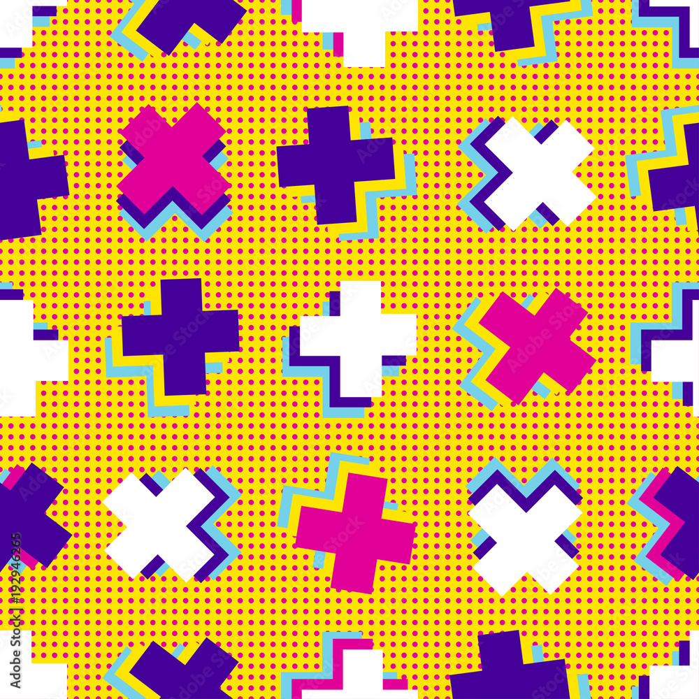 Abstract seamless vector memphis pattern for girls, boys, clothes. Creative background with dots, geometric figures Funny wallpaper for textile and fabric. Fashion style. Colorful bright Abstract seamless vector memphis pattern for girls, boys, clothes. Creative background with dots, geometric figures Funny wallpaper for textile and fabric. Fashion style. Colorful bright