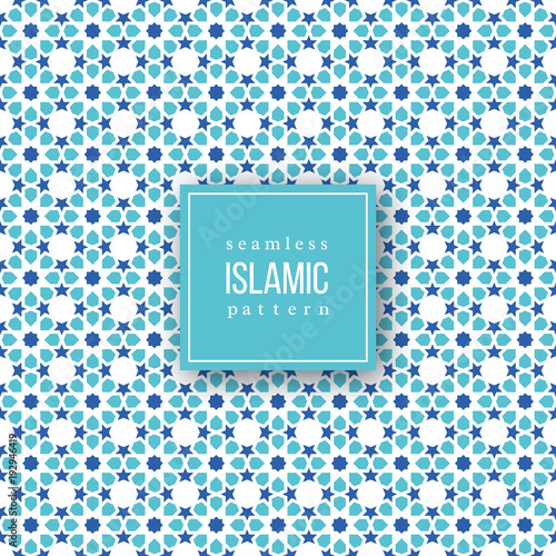 Seamless pattern in islamic traditional style. Blue and white colors. Vector illustration.