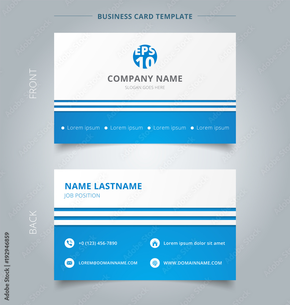 Creative business card and name card template blue and white with lines horizontal. Abstract concept and commercial design. Creative business card and name card template blue and white with lines horizontal. Abstract concept and commercial design.