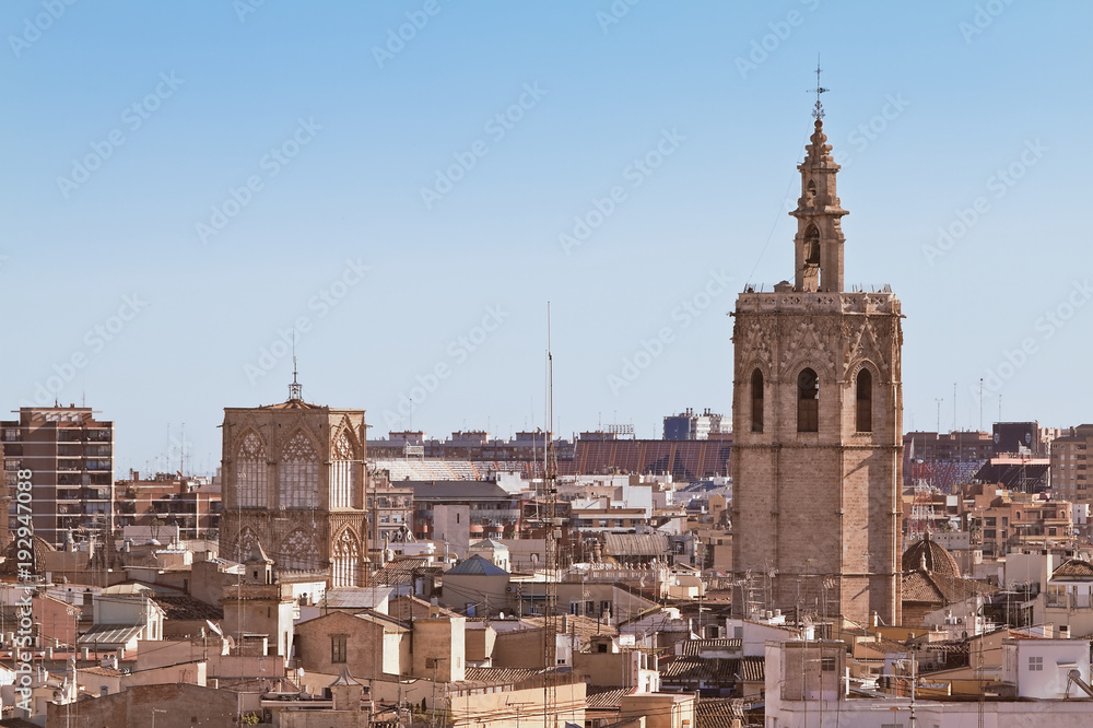 View of the city of Valencia with the Micalet tower
