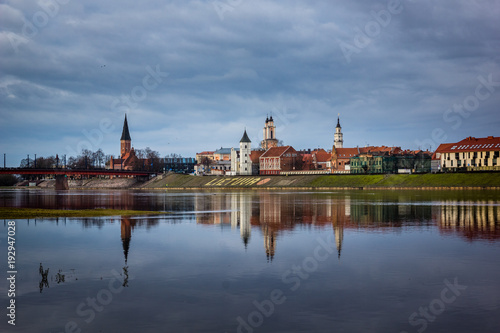 View on the old town in Kaunas city and Nemunas river, Lithuania