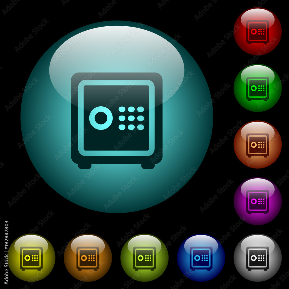 Strong box with key code icons in color illuminated glass buttons Strong box with key code icons in color illuminated glass buttons
