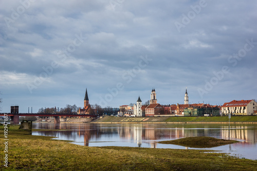 View on the old town in Kaunas city and Nemunas river, Lithuania