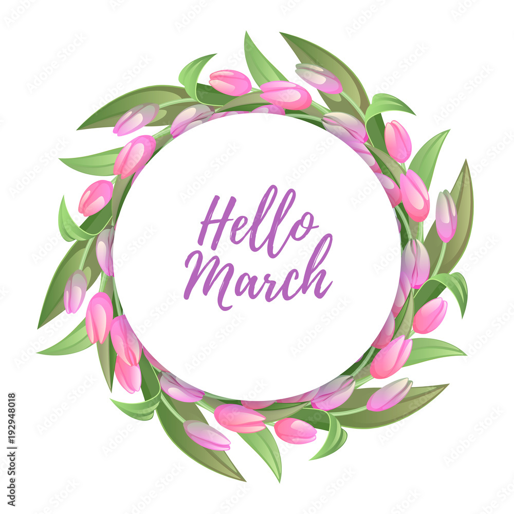 Hello march inspirational illustration. Spring background.