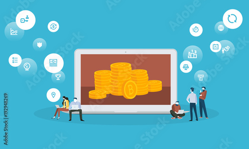 Bitcoin trading platform. Flat design style web banner of blockchain technology, bitcoin, altcoins, cryptocurrency mining, finance, digital money market, cryptocoin wallet, crypto exchange. 