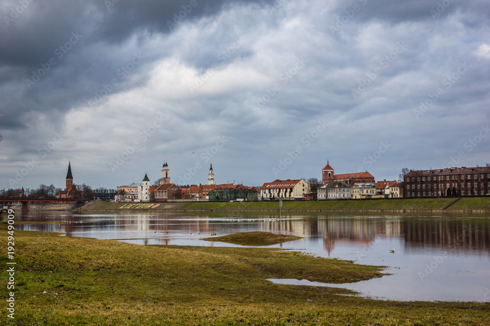 View on the old town in Kaunas city and Nemunas river, Lithuania