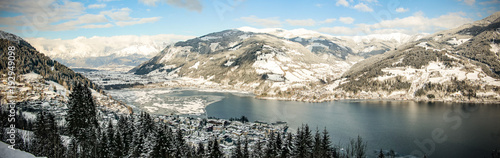 Zell am See landscape and sunny winter day. 