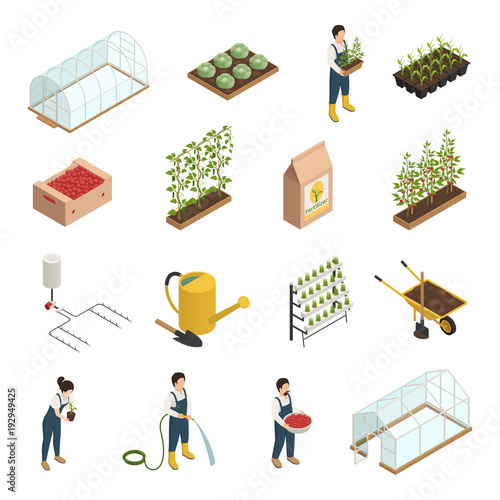 Greenhouse Elements Isometric Icons Set