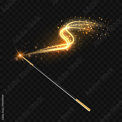 Fotografie, Obraz Magic wand with magical gold sparkle trail