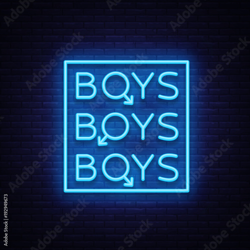Boys neon sign. LGBT. Gay show Night sign for gay club. Adult show. Vector illustration