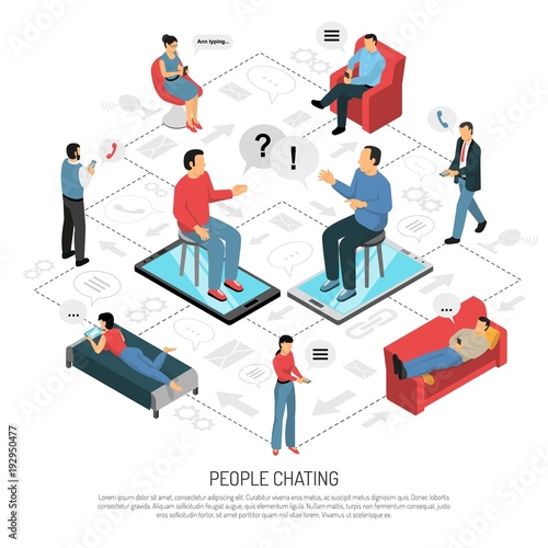People Chatting Isometric Flowchart Poster
