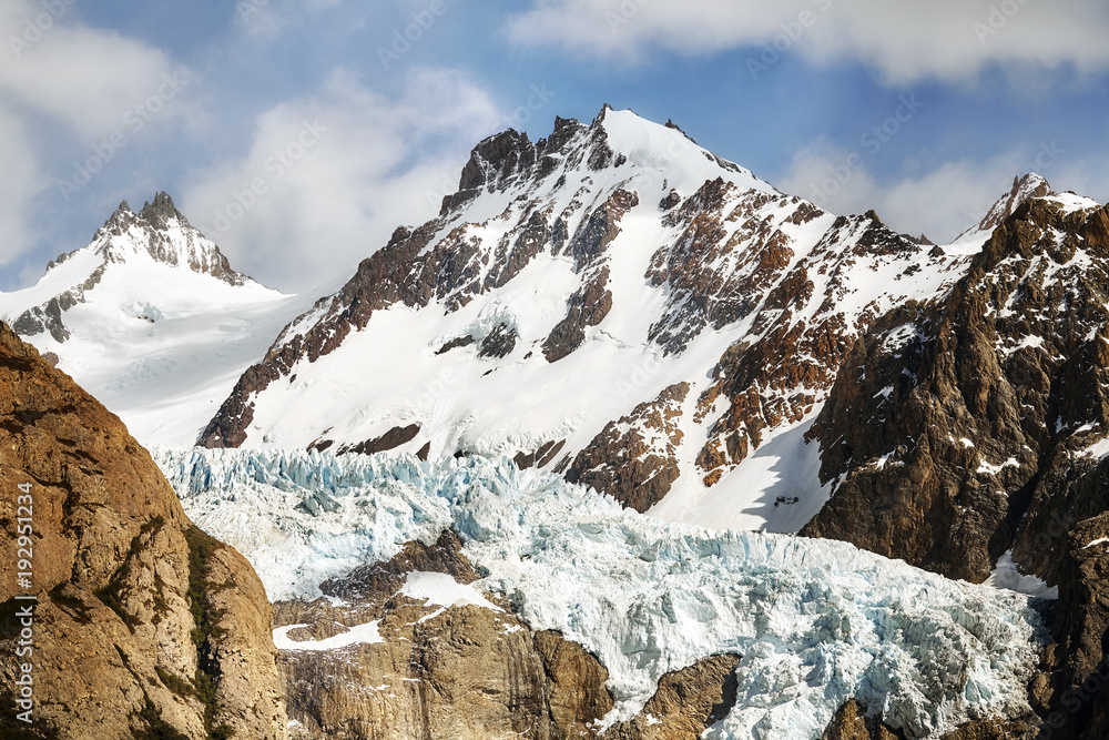 Glacier in the Fitz Roy Mountain Range, Los Glaciares National Park, Argentina.