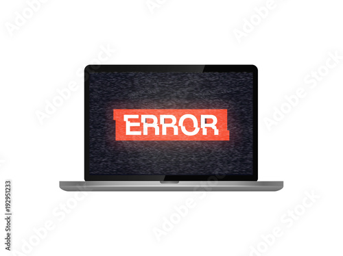 Isolated laptop with Error text on screen and glitch effect . The fault in the operating system vector illustration