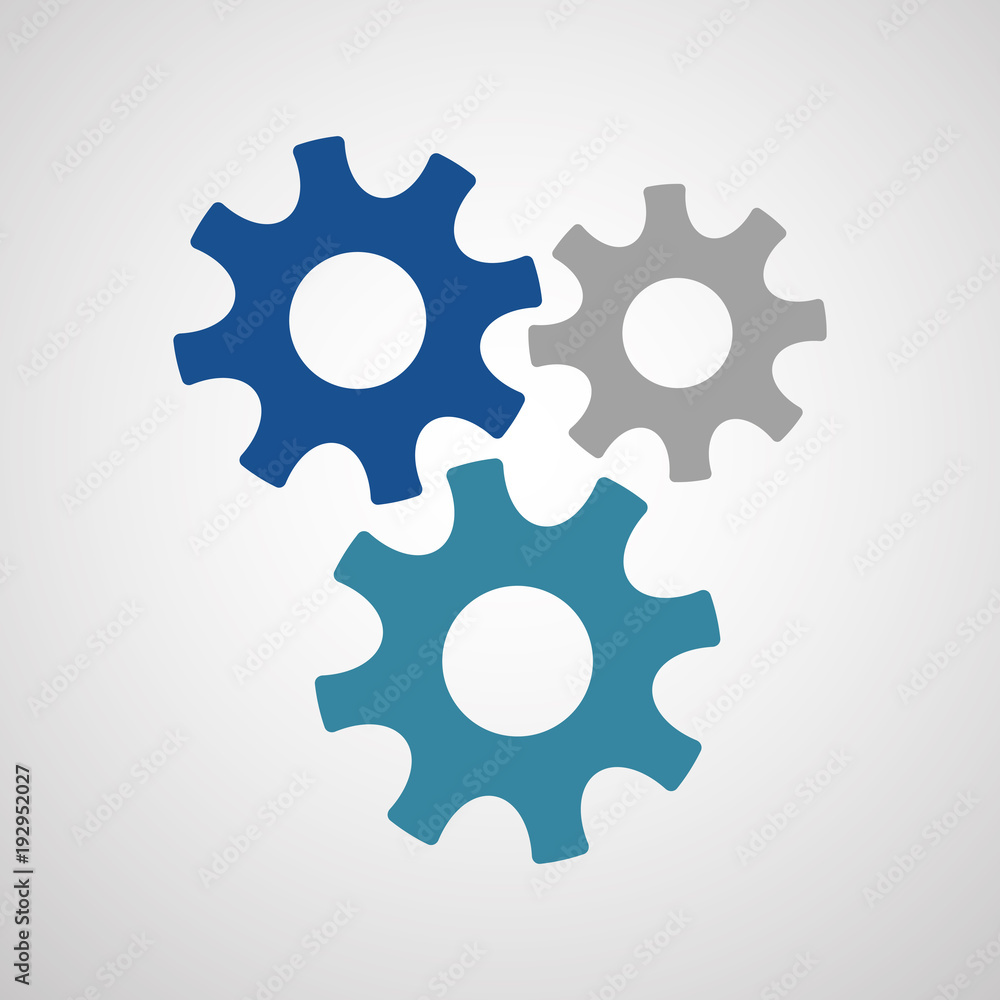 Three gear wheel machinery vector icon in trendy flat style. Violet and blue cogwheels implies creative teamwork and communication. Suitable for business infographic and presentation. Three gear wheel machinery vector icon in trendy flat style. Violet and blue cogwheels implies creative teamwork and communication. Suitable for business infographic and presentation.