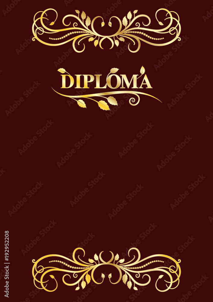 Classical diploma frame with golden laces on bordeau background Classical diploma frame with golden laces on bordeau background