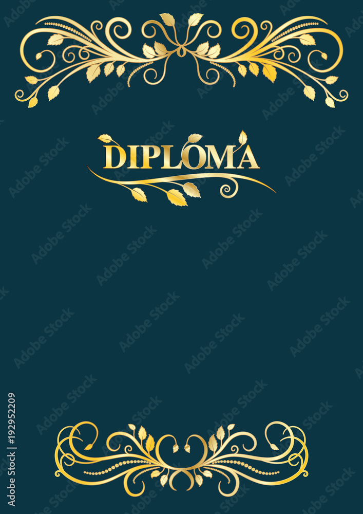 Classical diploma frame with golden laces on blue background