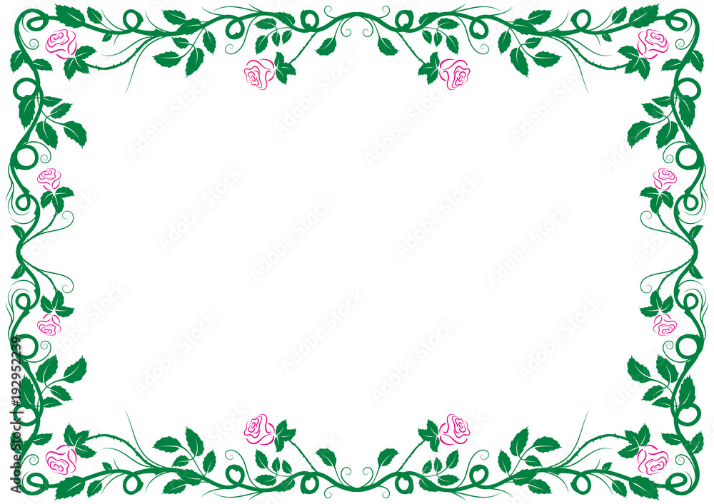 Classical antique decorative frame with pink roses on white background. To be used for holidays, celebrations or happy events