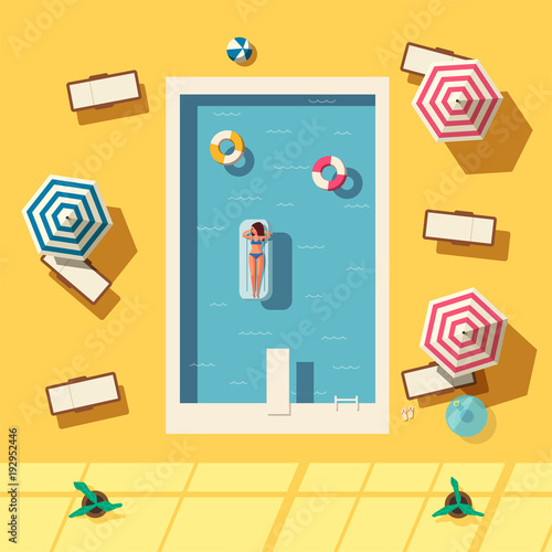 Hello summer. Swimming pool. Flat vector illustration.