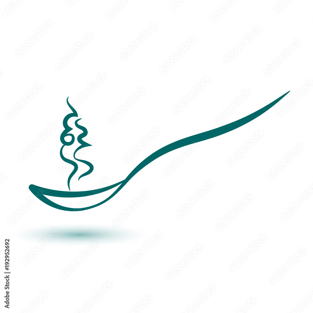 Obraz premium the sketch of the spoon with hot food. Sketch handmade spoon with fragrance with steam