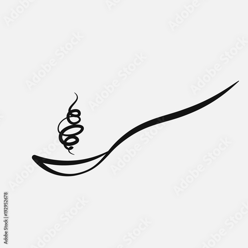 the sketch of the spoon with hot food. Sketch handmade spoon with fragrance with steam