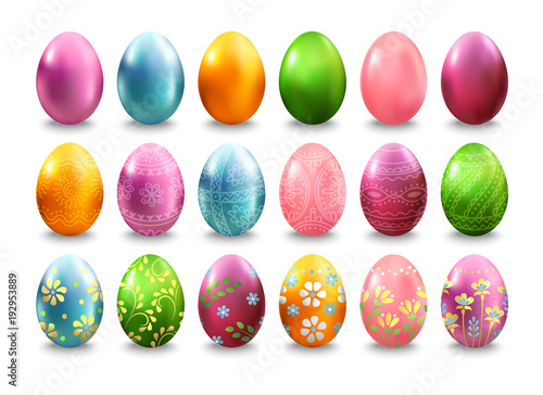 Large set of Easter eggs isolated on white background. Vector illustration