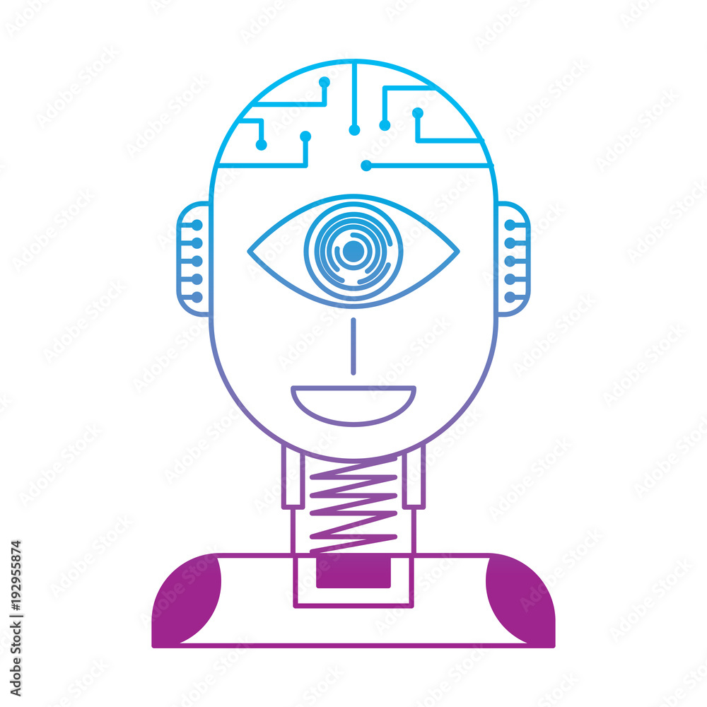 robot artificial intelligence security eye surveillance technology vector illustration degrade color line design robot artificial intelligence security eye surveillance technology vector illustration degrade color line design