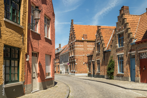 Typical medieval Flemish architecture of Bruges, Belgium. Red brick houses 