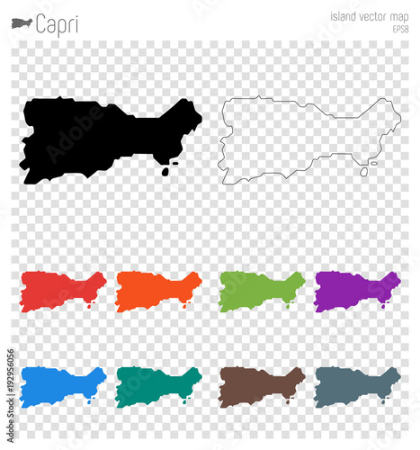 Capri high detailed map. Island silhouette icon. Isolated Capri black map outline. Vector illustration.