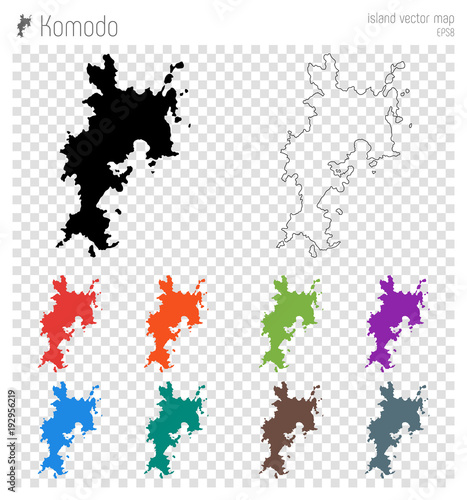 Komodo high detailed map. Island silhouette icon. Isolated Komodo black map outline. Vector illustration.
