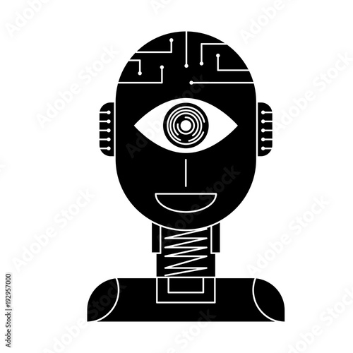 robot artificial intelligence security eye surveillance technology vector illustration black and white design