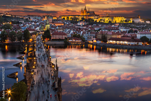 Prague Castle after sunset. Europe, Czech republic.