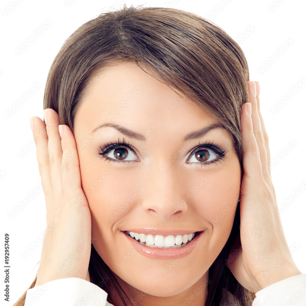 Portrait of happy expressive businesswoman, isolated on white background Portrait of happy expressive businesswoman, isolated on white background