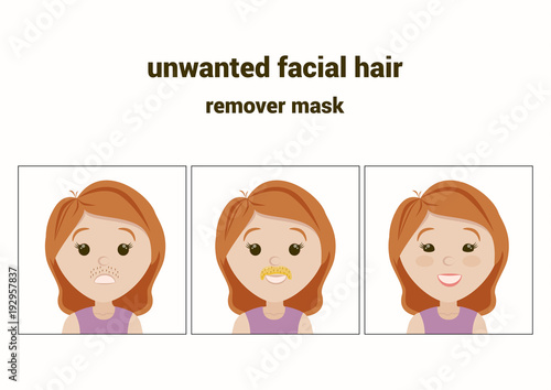 Unwanted hair icon set. Lovely female face with masks for hair removal. Avatar for the women's forum, chat or blog.