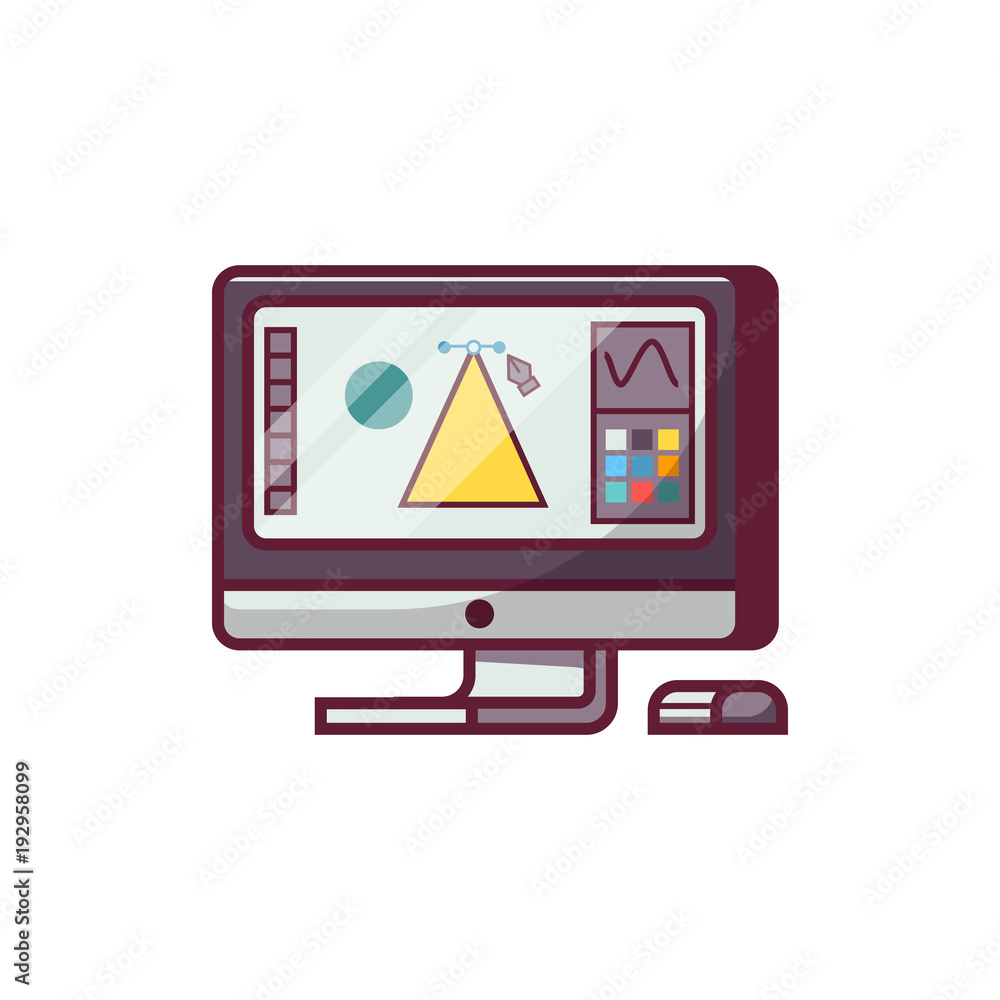 Digital drawing working process with screen and graphic redactor interface. Professional designer monitor icon. Digital drawing working process with screen and graphic redactor interface. Professional designer monitor icon.
