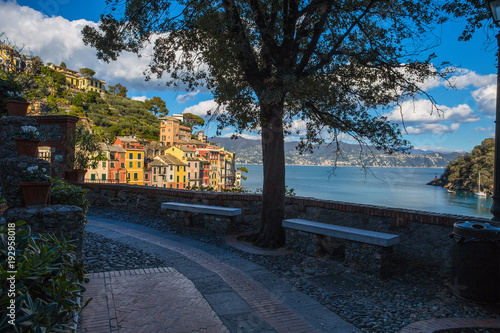 PORTOFINO, ITALY, FEBRUARY 13, 2018 - View of the city of of Portofino , Genoa (Genova) Province, Liguria, Mediterranean coast, Italy