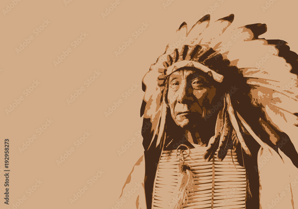 Red Cloud - chef indien - portrait - personnage célèbre - Amérique - guerrier - Sioux - obrazy, fototapety, plakaty 