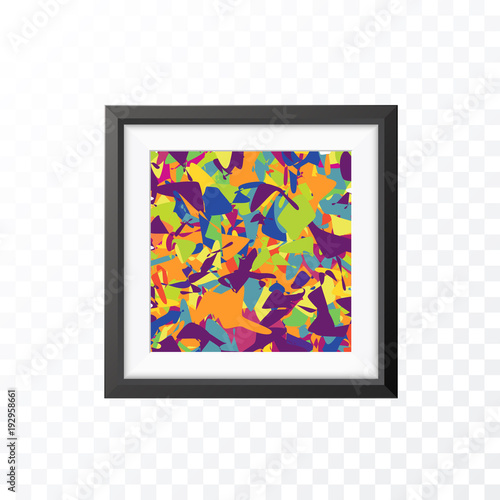 Realistic Minimal Isolated Black Frame with Abstract Art Scene on Transparent Background for Presentations . Vector Elements