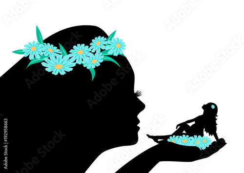 Silhouette of Angel-Woman holding a pregnant woman in the palm