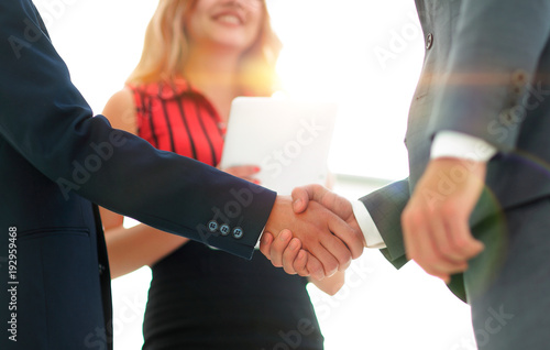 Businessmen handshaking after good deal. Business concept