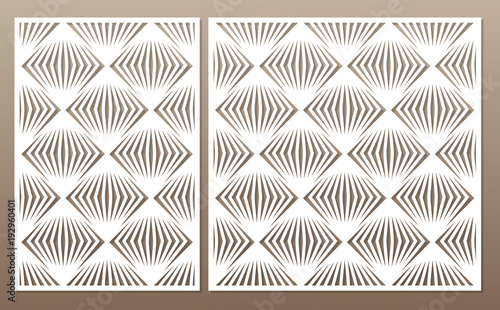 Template for cutting. Square line, geometric pattern. Laser cut. Set ratio 1:1, 1:2. Vector illustration.
