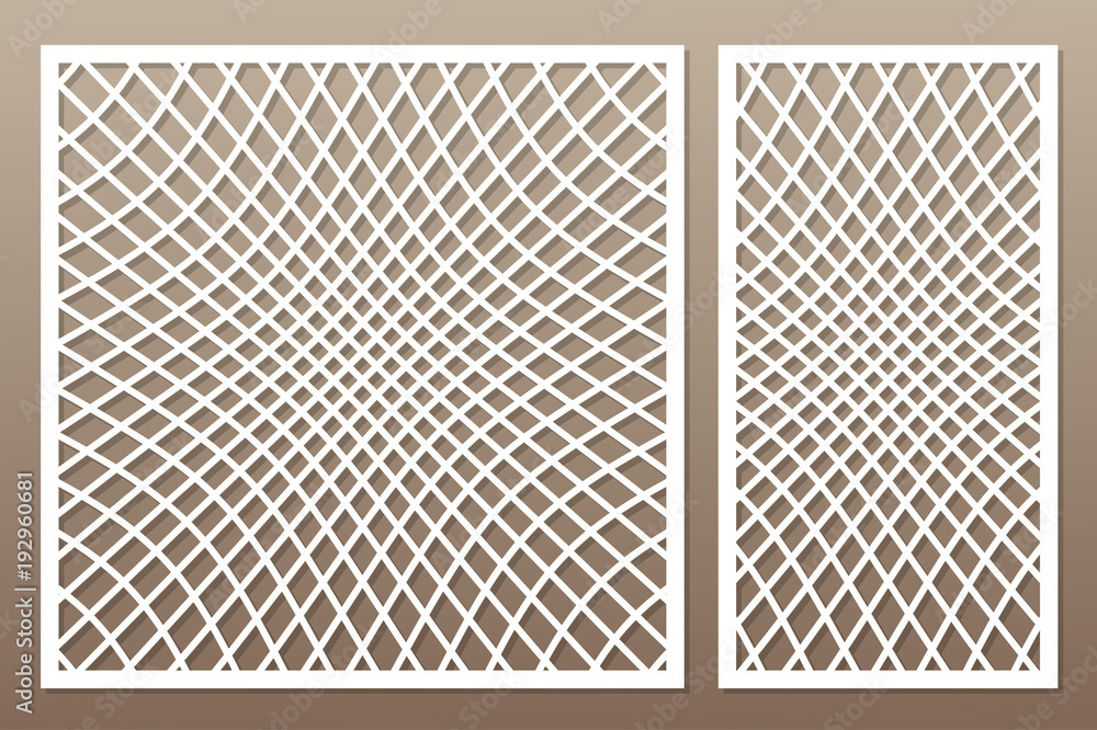 Template for cutting. Geometric line, square pattern. Laser cut. Set ratio 1:1, 1:2. Vector illustration.